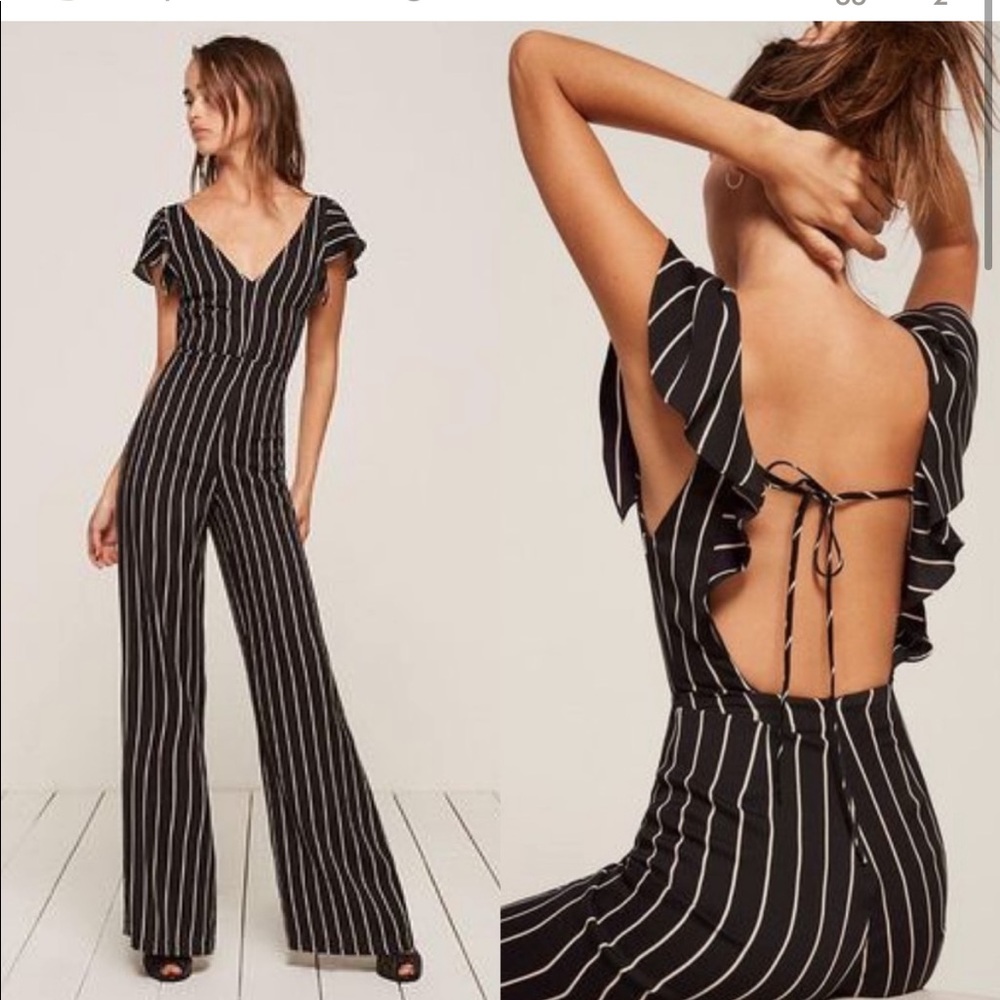Reformation Cozumel Wide Leg Striped Jumpsuit Open Back